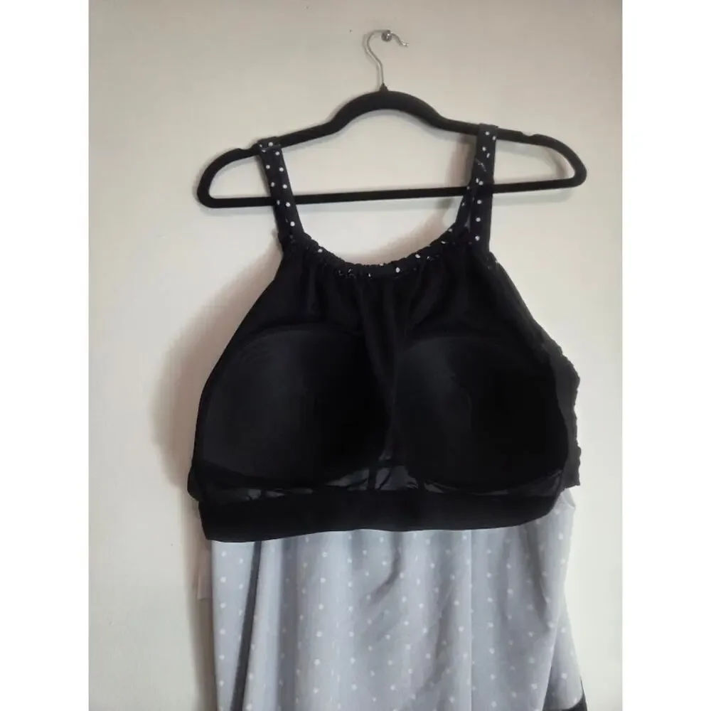NWT Swimsuits for All Black White Polka Dot Built in Bra Tankini Swim size 26